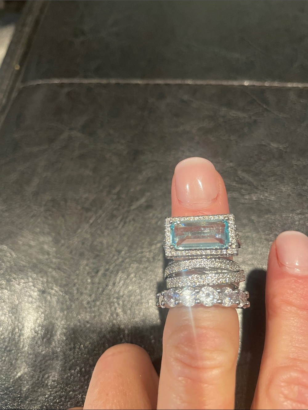 NWT 3 Piece Silver, Rhinestone and Blue Glass Set